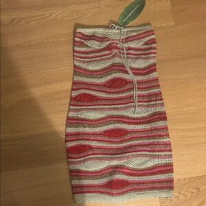 Knit Wave-Stripe Pencil Skirt in Pink and Cream